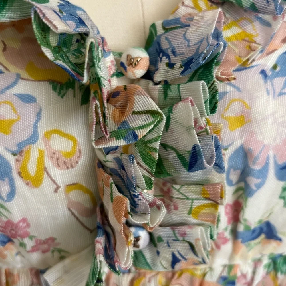 Like new zimmermann linen silk floral dress - Picture 4 of 9